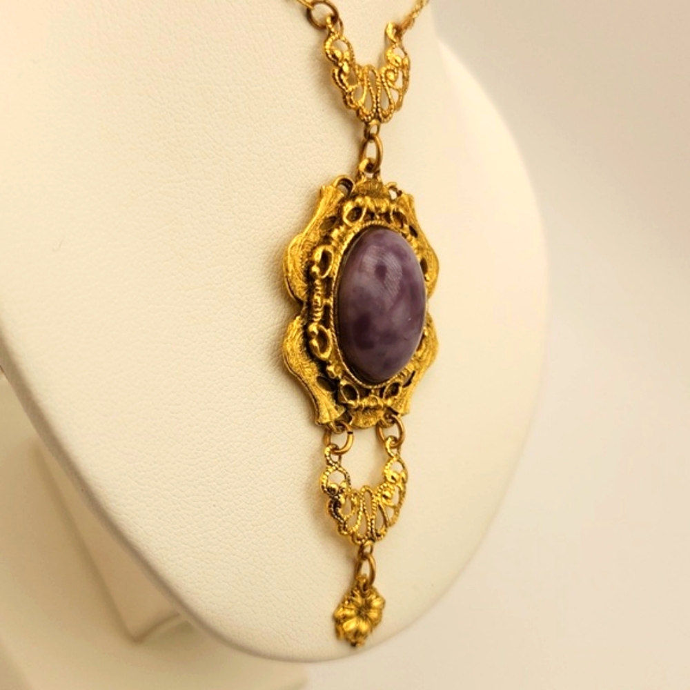 Gold Glit & Purple Victorian Paperclip Necklace - Picture 6 of 9